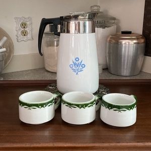 3 Vintage Jackson Custom China White & Green Restaurant Wear Coffee Mugs